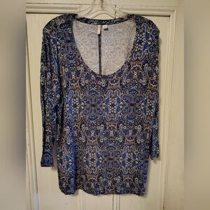 Cato Blue Paisley Print Pullover Top Size Large